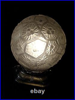 Charles Ranc Lampe Art Déco En Bronze Nickelé Et Globe Verre Pressé 1930