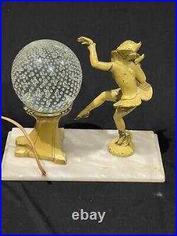 Circa 1920/1930s Art Deco Lamp with Marble Base and Original Globe