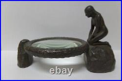 Circa 1930's Bausch & Lomb Desk Top Magnifying Glass Nude Woman & Pond Art Deco
