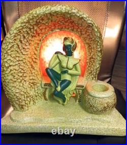 Collectible Vintage Chalkware Art Deco Thia Woman Lamp With Vessel