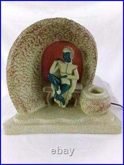 Collectible Vintage Chalkware Art Deco Thia Woman Lamp With Vessel