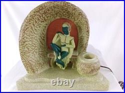 Collectible Vintage Chalkware Art Deco Thia Woman Lamp With Vessel