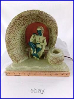Collectible Vintage Chalkware Art Deco Thia Woman Lamp With Vessel
