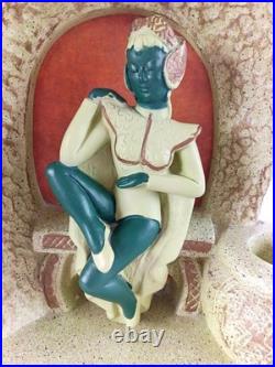 Collectible Vintage Chalkware Art Deco Thia Woman Lamp With Vessel