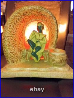 Collectible Vintage Chalkware Art Deco Thia Woman Lamp With Vessel