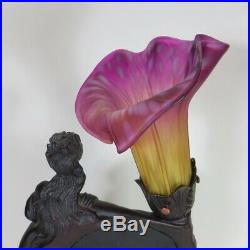 Colorful Glass Tulip Shade Art Deco Style Lady & Child Mirror Lamp 16 Tall