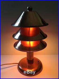 Copper Table Lamp Domed Machine Age Art Deco Industrial Rayon Cord Vintage