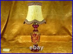 Crystal table lamp, Mid Century Modern, Art Deco, hand cut, ruby crystal vintage