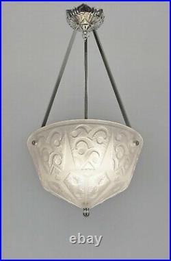 DAUM RARE FRENCH 1925 ART DECO PENDANT CHANDELIER acid engraved lamp. 1930