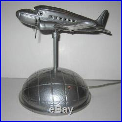 DC-3 Airplane Over the Earth Art Deco aluminum lamp 120 volt made in USA