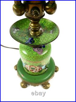 Deco Vintage Art Specialty Co Chicago Cloisonne Enamel Green 3 Light Table Lamp