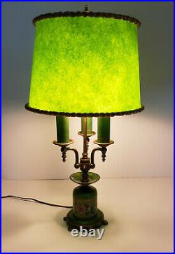 Deco Vintage Art Specialty Co Chicago Cloisonne Enamel Green 3 Light Table Lamp