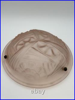 Degue French Art Deco Pink Frosted Glass Ceiling Fixture Lamp Shade France