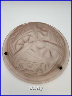 Degue French Art Deco Pink Frosted Glass Ceiling Fixture Lamp Shade France