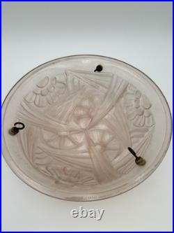 Degue French Art Deco Pink Frosted Glass Ceiling Fixture Lamp Shade France