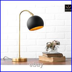 Desk Lamp Black & Brass Dome Lamp, Mid Century Reading