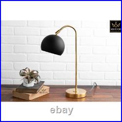 Desk Lamp Black & Brass Dome Lamp, Mid Century Reading