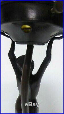 Diana Naked Lady Art Deco Design Cast Metal Statue Lamp Glass Lightshade