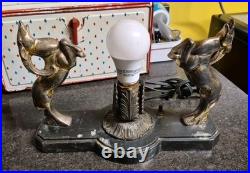 Double Gazelle Art Deco Radio Lamp 1930s Works Great In Nice Condition No Shade