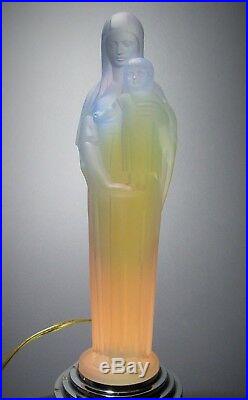 ETLING Art Deco Opalescent Glass Madonna & Child Lamp c. 1930's Rare Model Signed