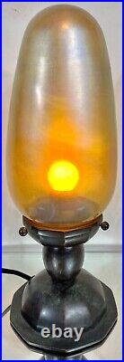 Edgar Brandt French Art Deco Bronze Lamp W Steuben Aurene Bullet Glass Shade