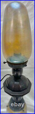 Edgar Brandt French Art Deco Bronze Lamp W Steuben Aurene Bullet Glass Shade