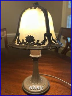 Edward Miller & Co 13 Art Deco 4 Panel Slag Glass Boudoir Lamp Curved Glass