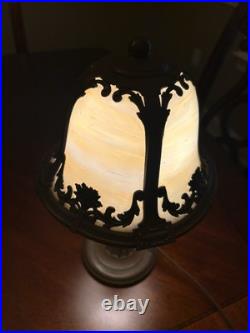 Edward Miller & Co 13 Art Deco 4 Panel Slag Glass Boudoir Lamp Curved Glass