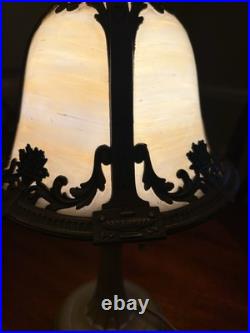 Edward Miller & Co 13 Art Deco 4 Panel Slag Glass Boudoir Lamp Curved Glass