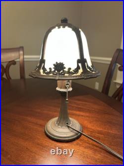 Edward Miller & Co 13 Art Deco 4 Panel Slag Glass Boudoir Lamp Curved Glass