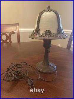 Edward Miller & Co 13 Art Deco 4 Panel Slag Glass Boudoir Lamp Curved Glass