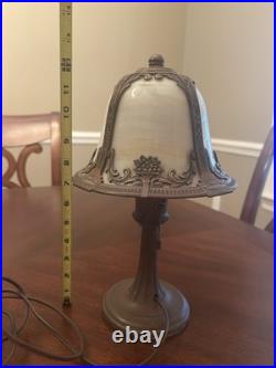 Edward Miller & Co 13 Art Deco 4 Panel Slag Glass Boudoir Lamp Curved Glass