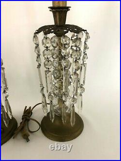 Edwardian / Art Deco candle lights / lamps metal & glass with prisms 1910s 1920s