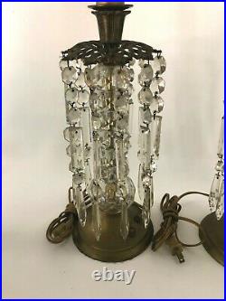 Edwardian / Art Deco candle lights / lamps metal & glass with prisms 1910s 1920s