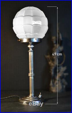 Edwardian C-1910 chrome plated lamp Art Deco Architectural Opaline Glass Shade