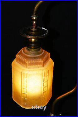 Edwardian French C1910 bronze street Gas light desk lamp handmade art deco shade