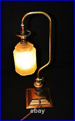 Edwardian French C1910 bronze street Gas light desk lamp handmade art deco shade