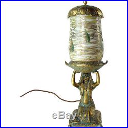Egyptian Perfume Lamp with signed Lustre Art Glass Shade Art Deco