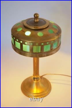 Elegant Art Deco Table Lamp WINDOW GREEN Brass Lamp Table Lamp