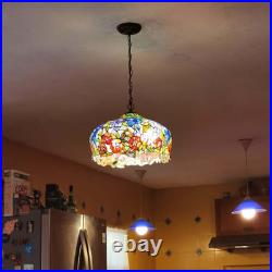 Elegant Tiffany-Style Stained Glass Lampshade Wisteria & Roses, 16 Wide