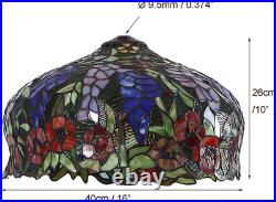 Elegant Tiffany-Style Stained Glass Lampshade Wisteria & Roses, 16 Wide