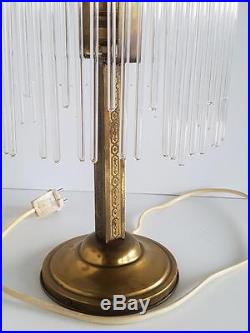 Elegante Art Deco Tischlampe Messing/Glasstäbe um 1930
