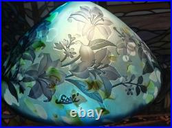 Emile Galle style, blown glass relief glass desk lamp USA tax-exempt