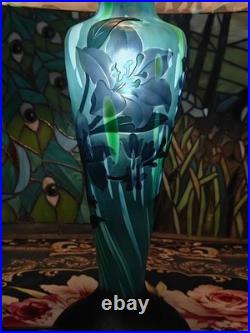 Emile Galle style, blown glass relief glass desk lamp USA tax-exempt