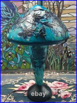 Emile Galle style, blown glass relief glass desk lamp USA tax-exempt