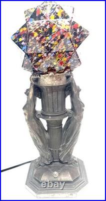 End of Day Splatter Glass Neoclassical Nymph Figurative ART Deco Table Lamp 51c