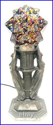 End of Day Splatter Glass Neoclassical Nymph Figurative ART Deco Table Lamp 51c