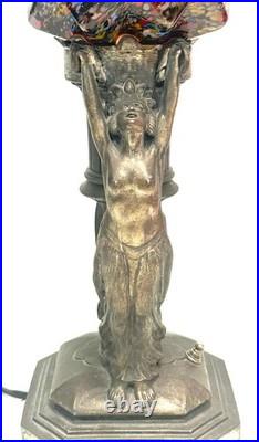 End of Day Splatter Glass Neoclassical Nymph Figurative ART Deco Table Lamp 51c
