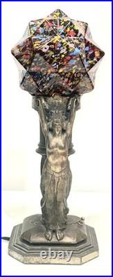 End of Day Splatter Glass Neoclassical Nymph Figurative ART Deco Table Lamp 51c