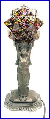 End of Day Splatter Glass Neoclassical Nymph Figurative ART Deco Table Lamp 51c